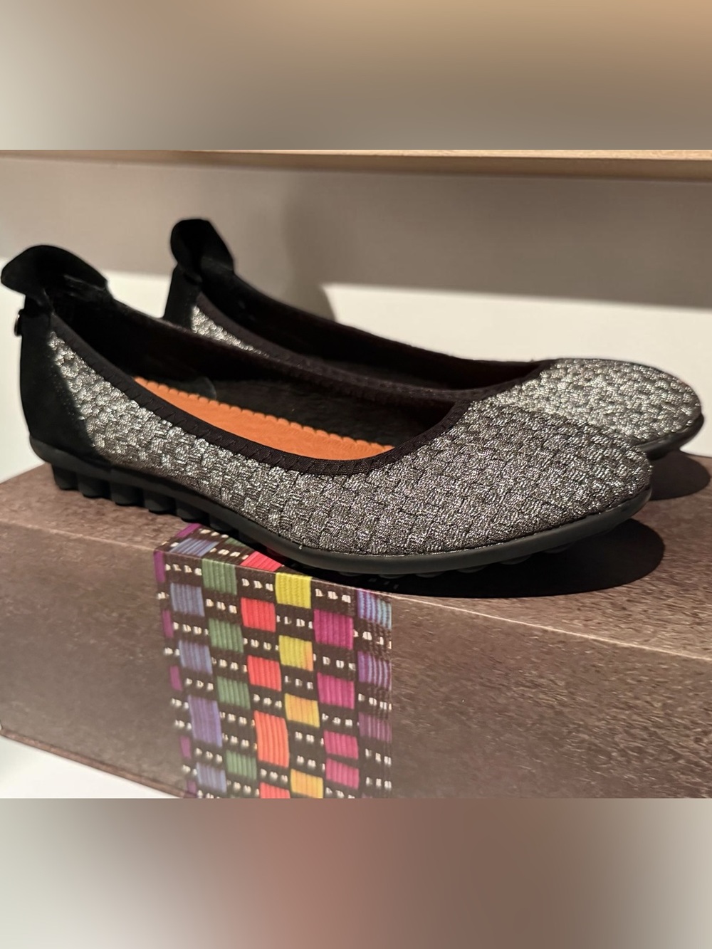 Bernie Mev Silver Ballet Flats sizes 7 & 8 Brand New In Box Slip-On Woven Hazel